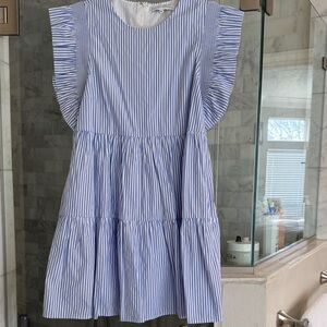 English Factory Blue and White Striped Mini Dress